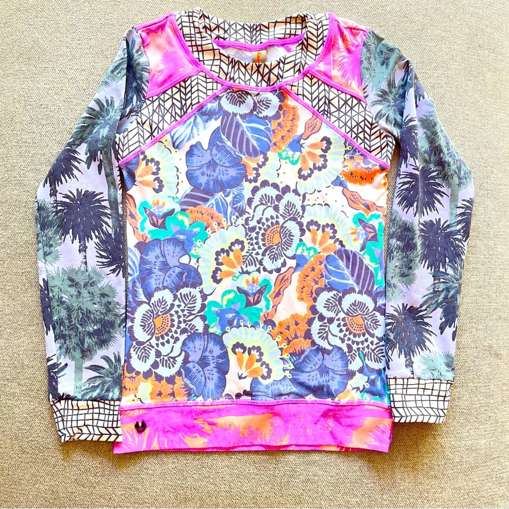 Maaji Girl’s Multi Floral Print Long Sleeve Swim Rashguard Size 12